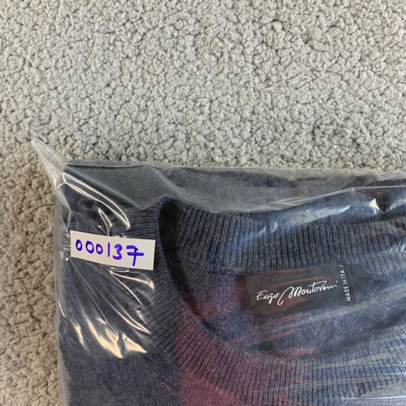 Enzo Mantovani‎ Sweater Cashmere Silk Mens Large Cable Knit Pullover Blue NEW - Picture 12 of 12